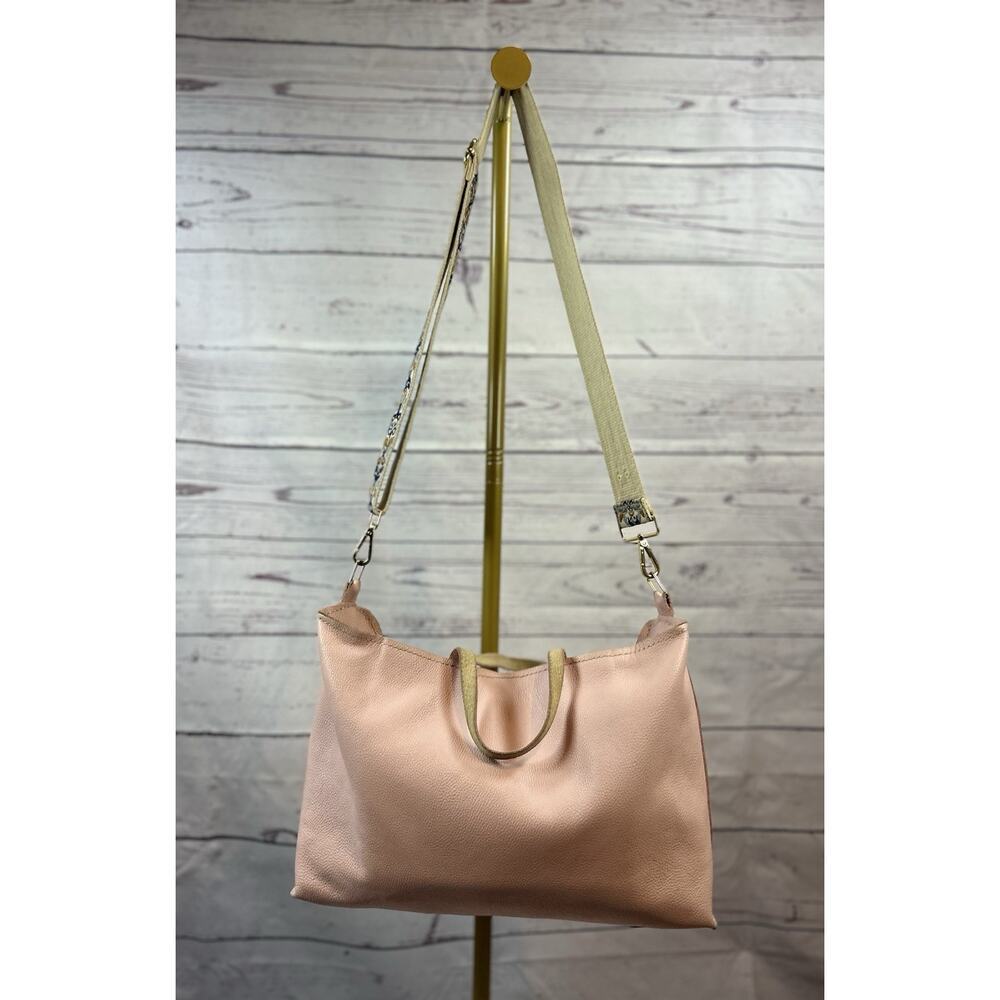 Boho Pink Leather Tote Bag Slouchy Shopper Zip Top Crossbody Strap Tommy Lee
